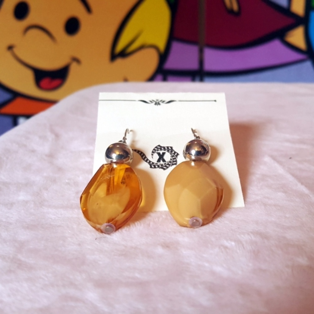 Amber Yellow Beaded Silver Hook Earrings